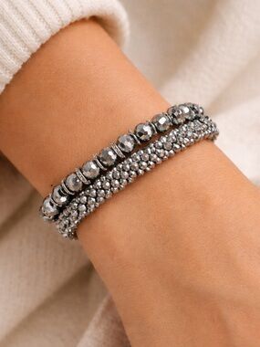 Gray Faceted Bead Stretch Bracelet Set - NIB with Dustbag